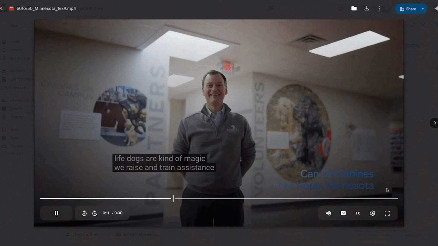 Video transcriptions show up on the right side of a video in Google Drive. 