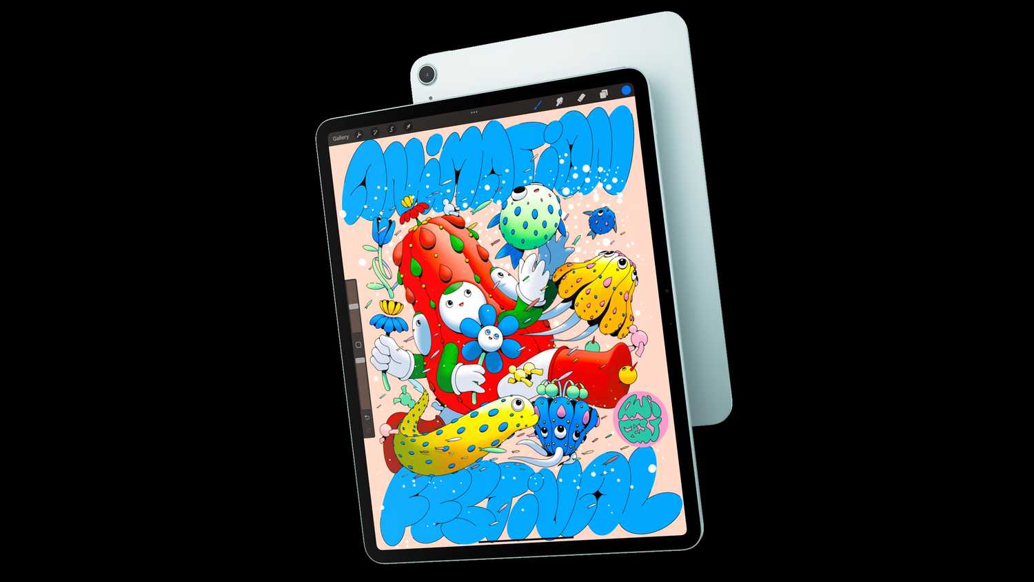 The 13-inch iPad Air running an illustration app.