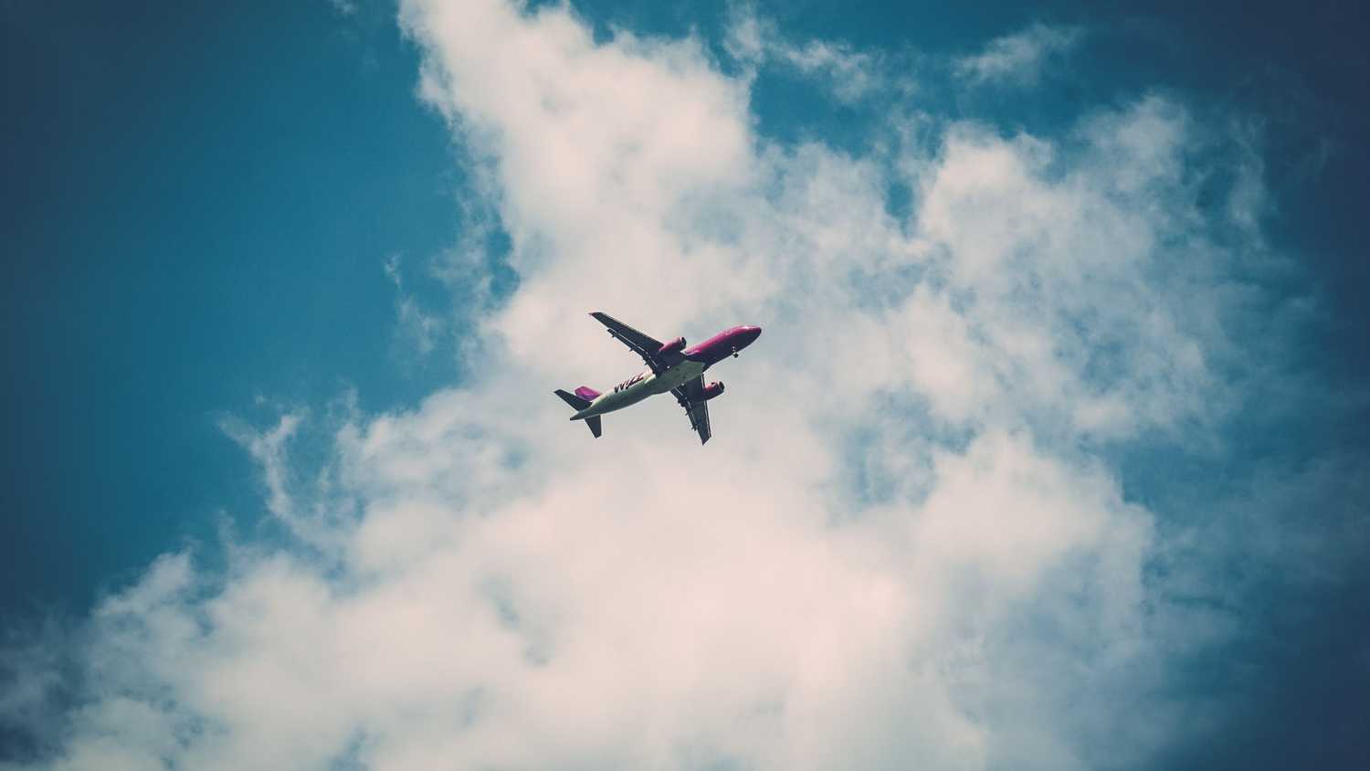 An airplane in the sky. 