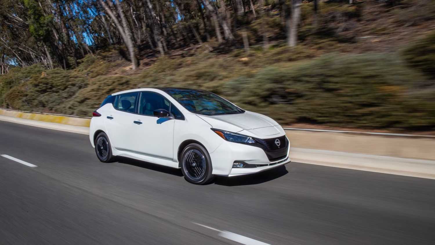 A front-quarter view of the 2024 Nissan Leaf.