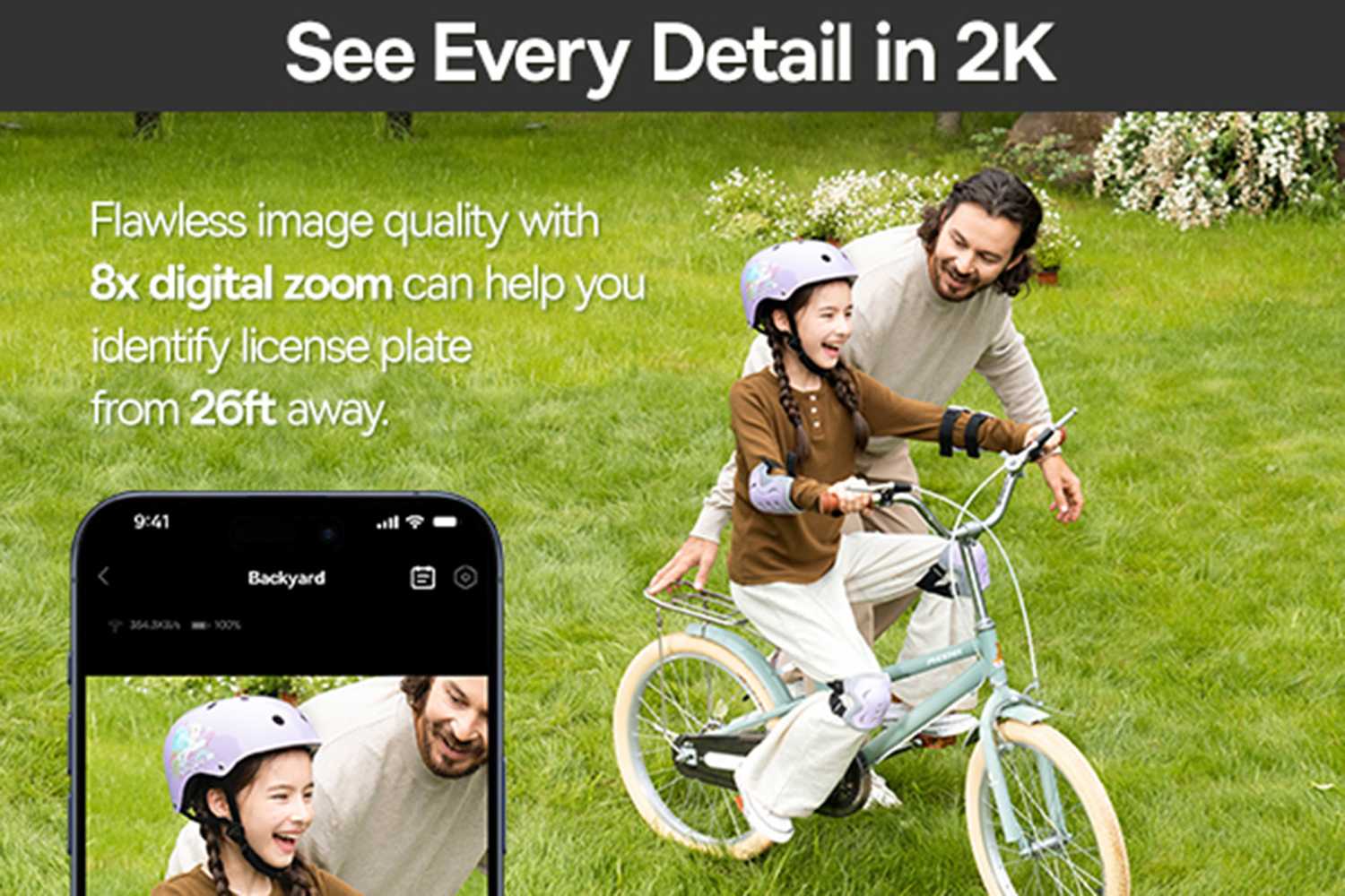 A girl rides a bike and is seen on screen in an app