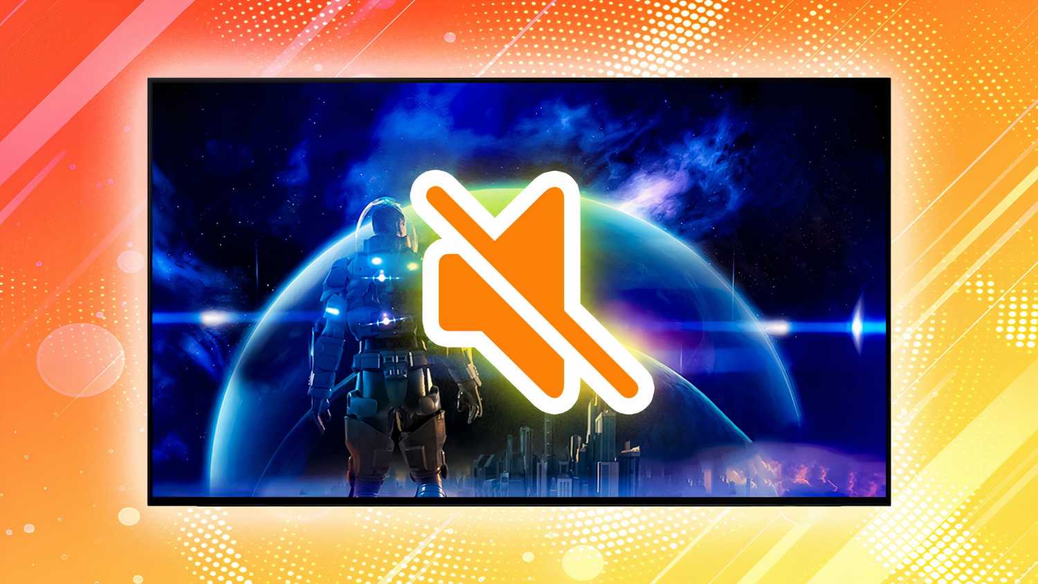 An audio mute symbol atop a TV screen.