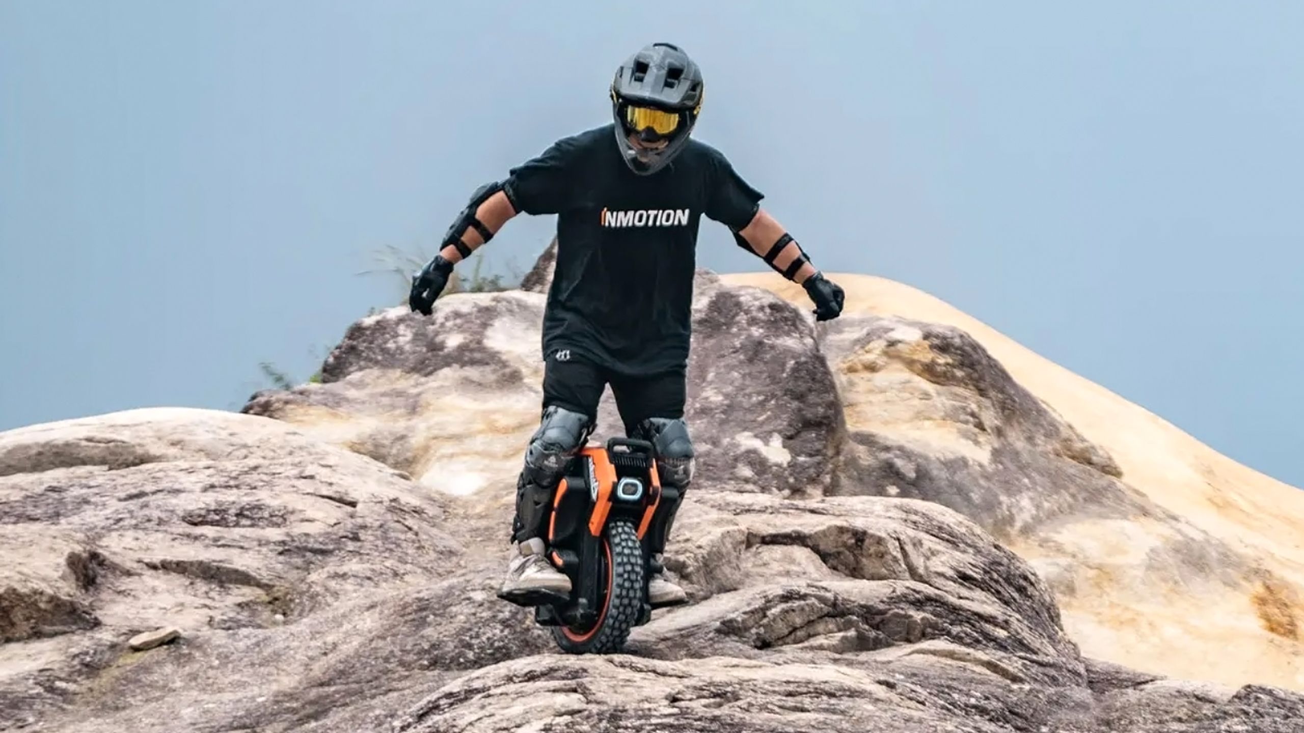 Riding the Inmotion V14 unicycle on rocks.