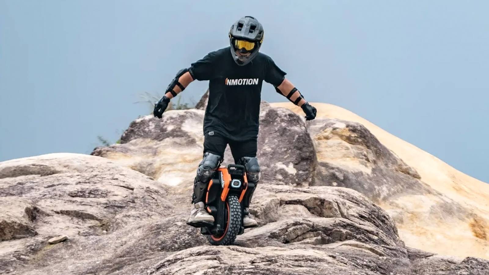Riding the Inmotion V14 unicycle on rocks.