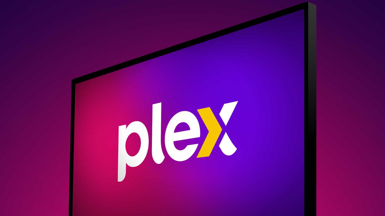 Plex logo on TV on purple background.
