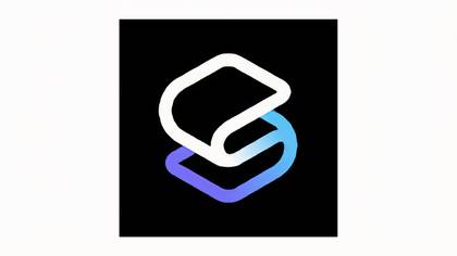 An app icon with a blue folded paper in the shape of an 