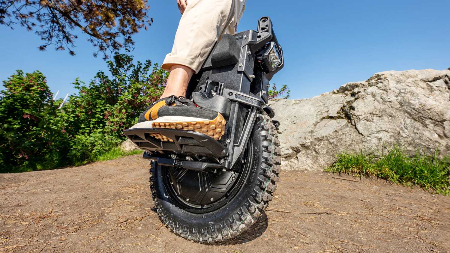 A Veteran Patton unicycle shredding a trail.
