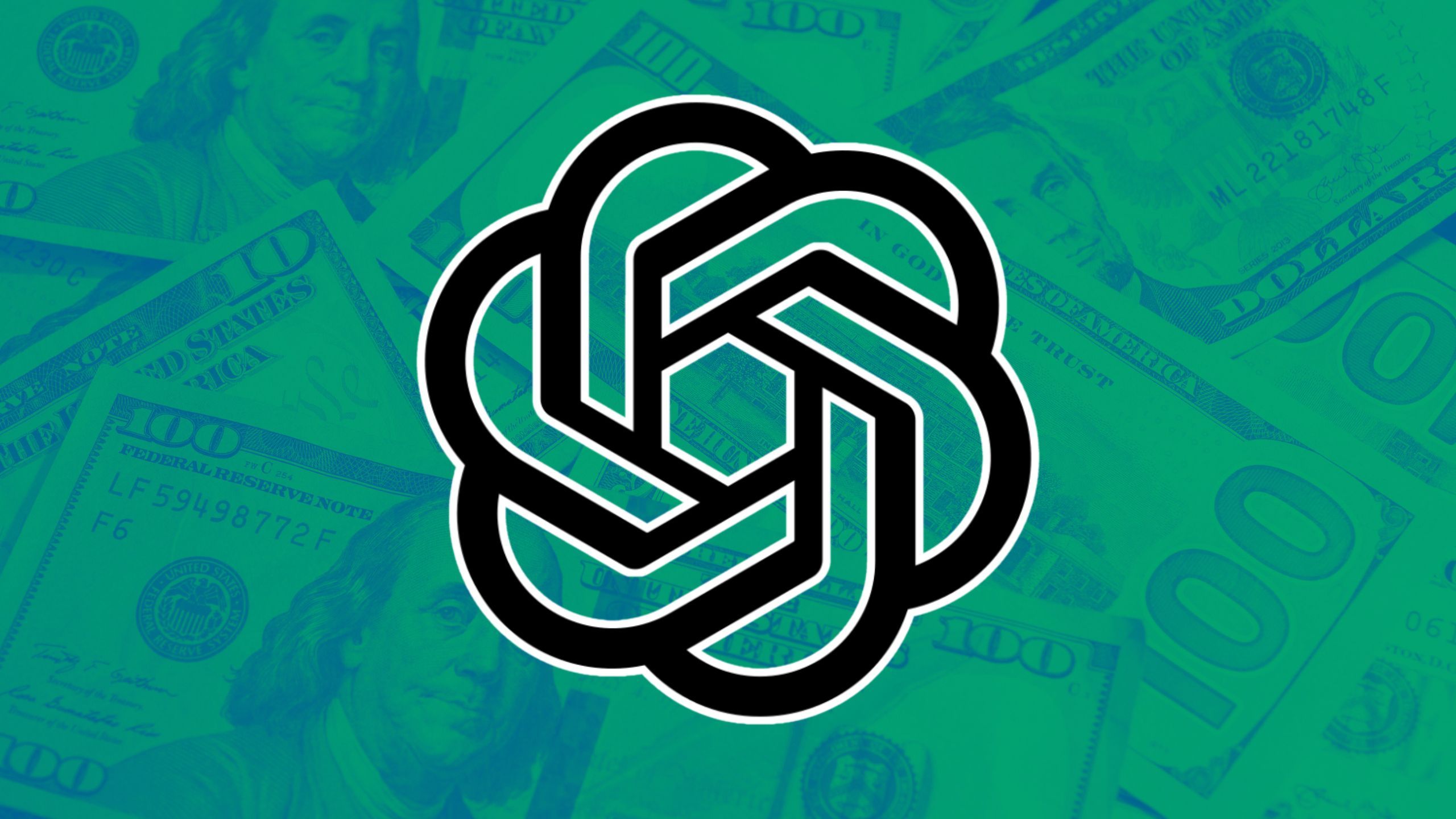 ChatGPT logo in front of money pile.