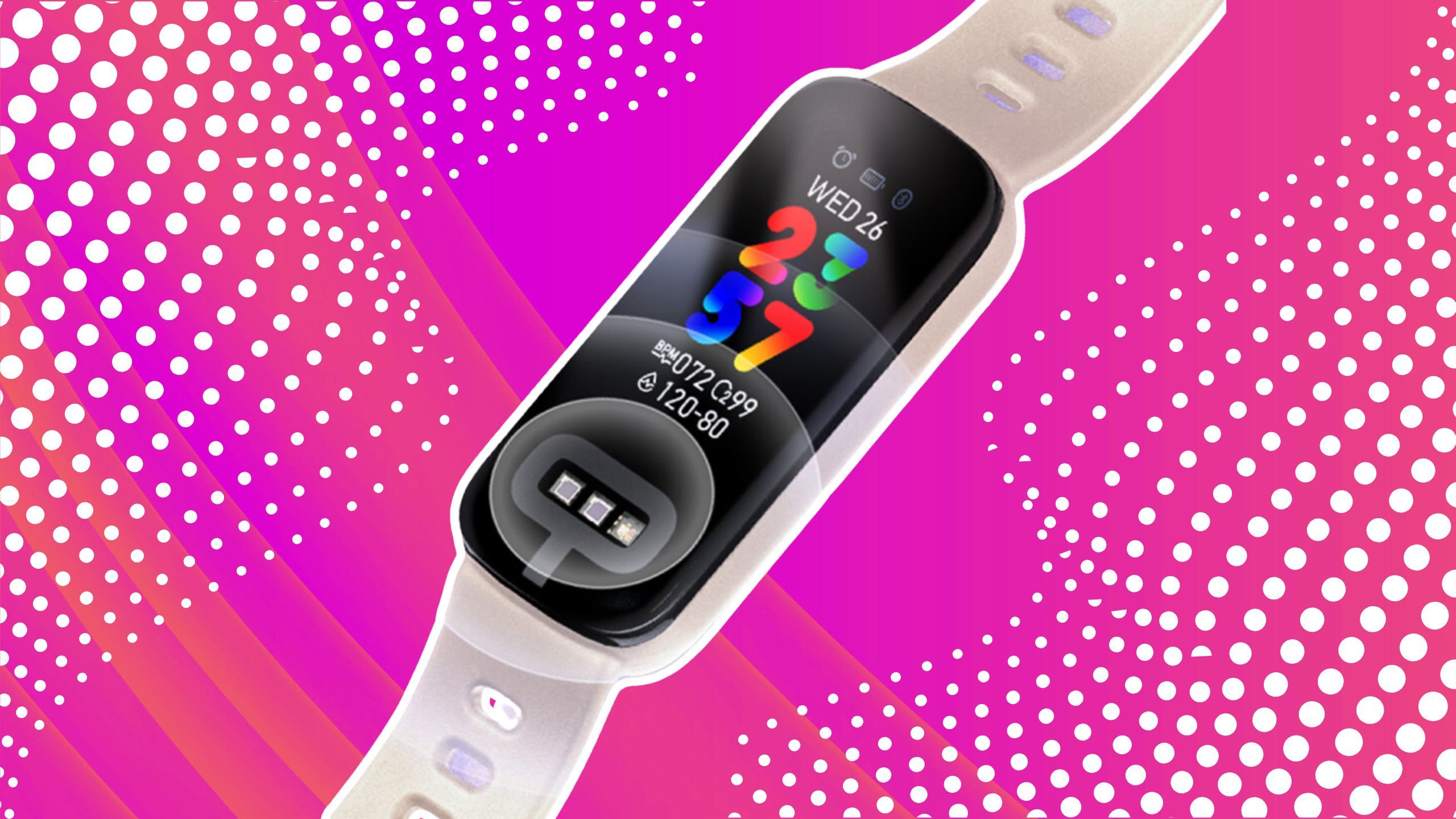 Asus smartwatch against a pink background. 