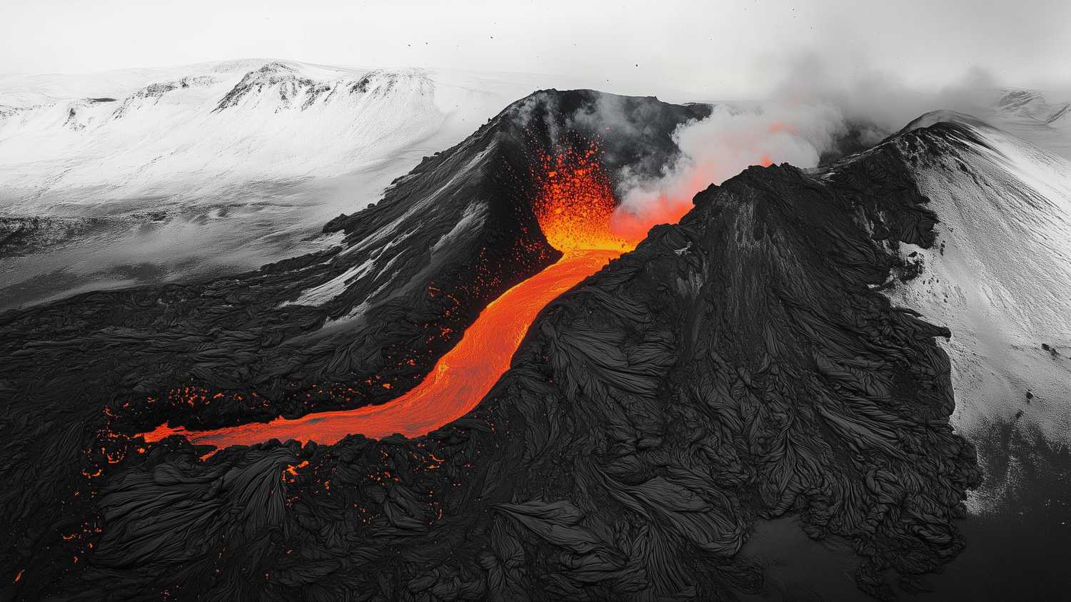 Lava flowing out of a volcano. 