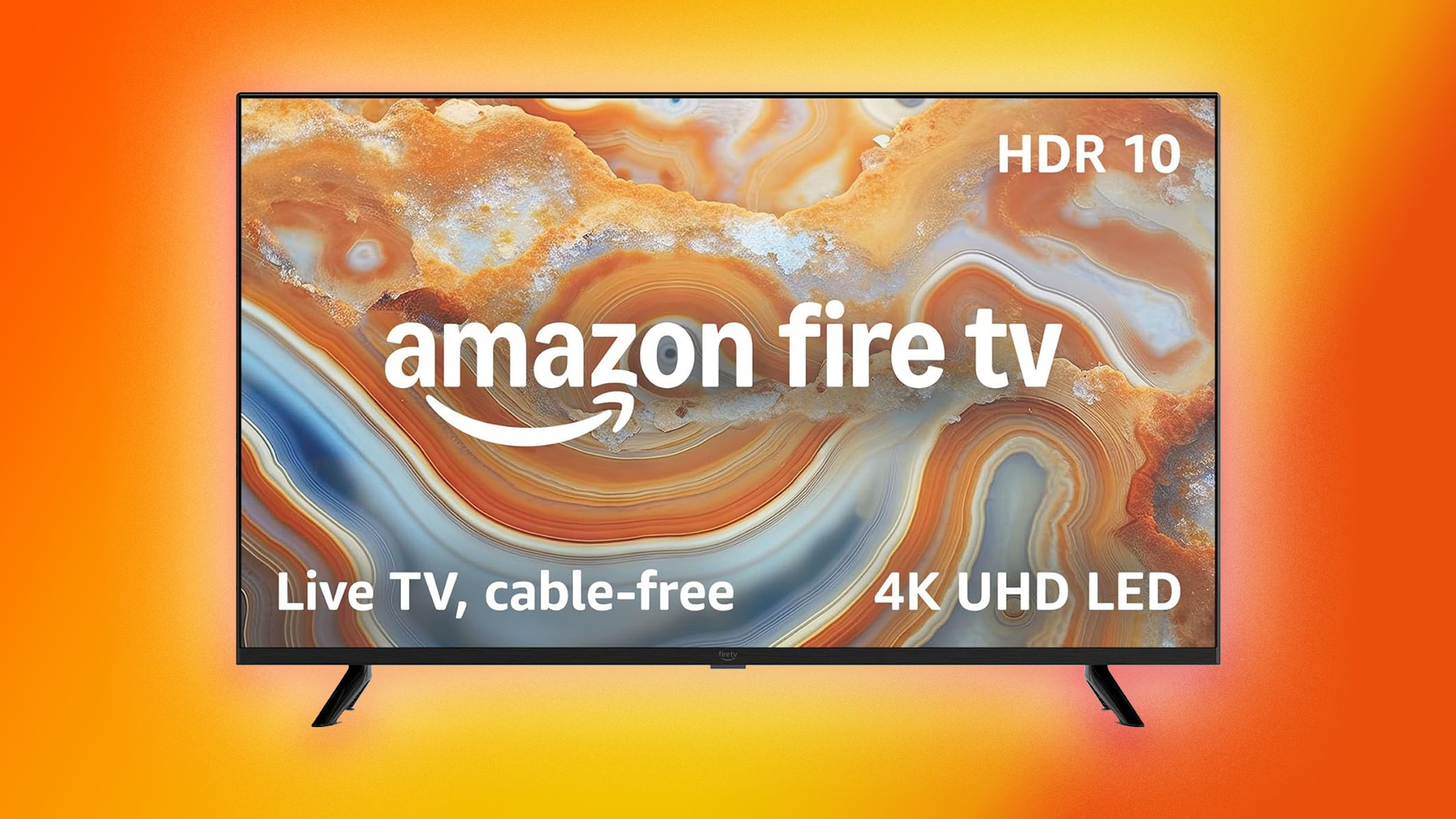 Amazon Fire TV 4-Series on orange background.