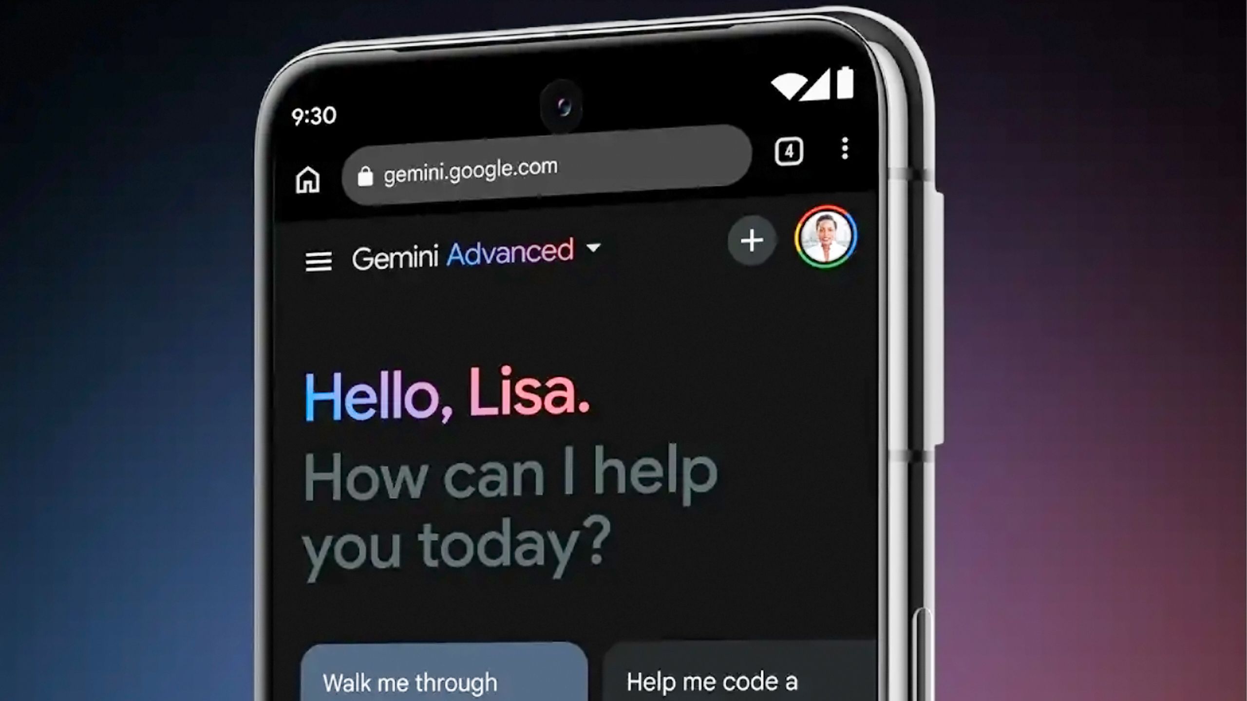A mockup of Gemini Advanced running on a phone.