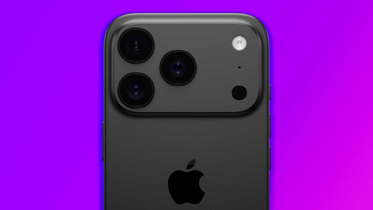 An iPhone 17 Pro render on a purple background.