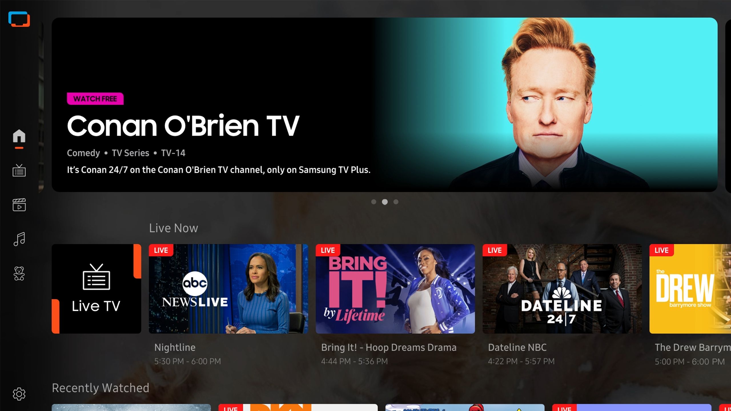 Samsung TV Plus home screen.