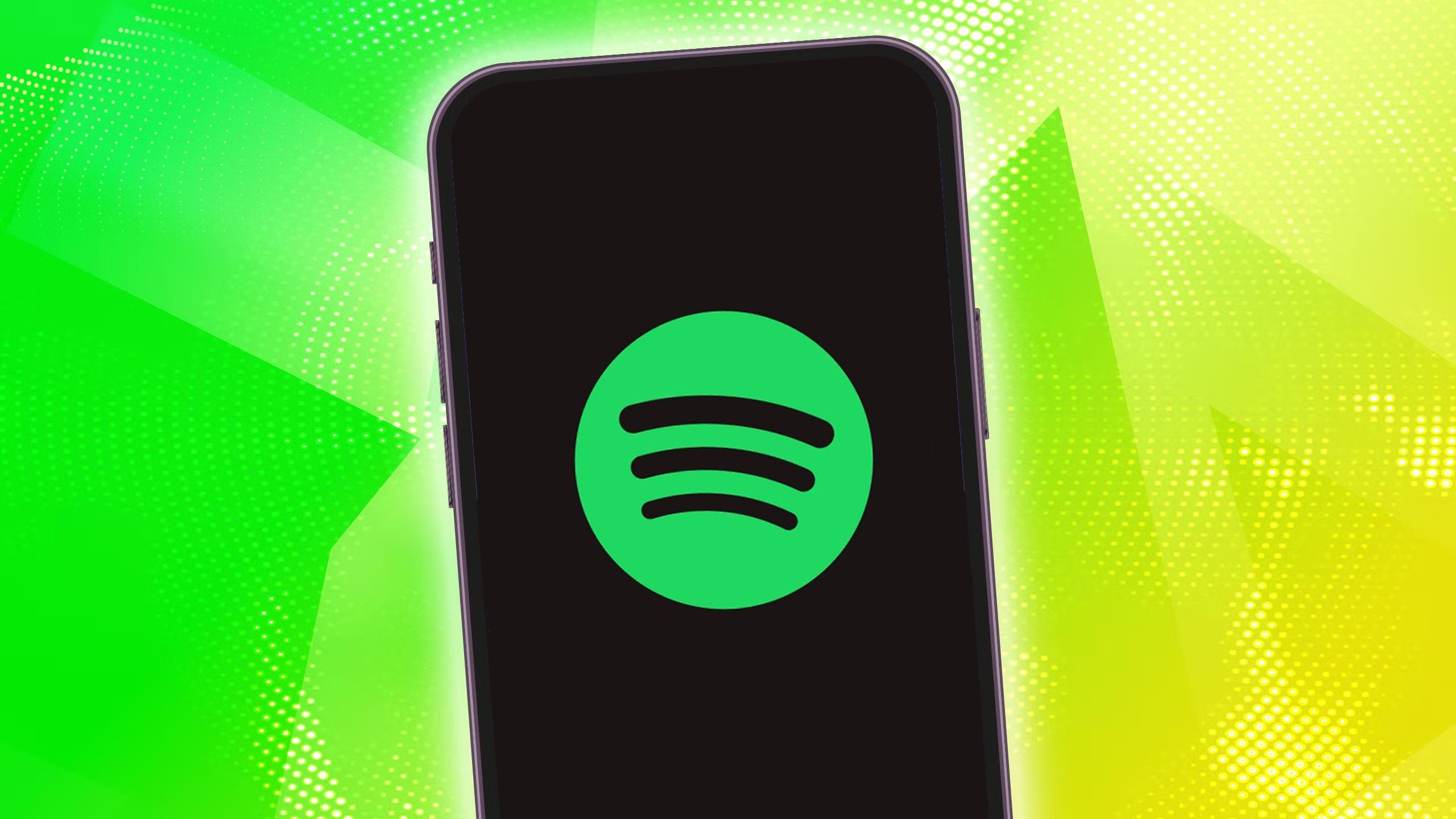 Spotify on iPhone on yellow/screen background.