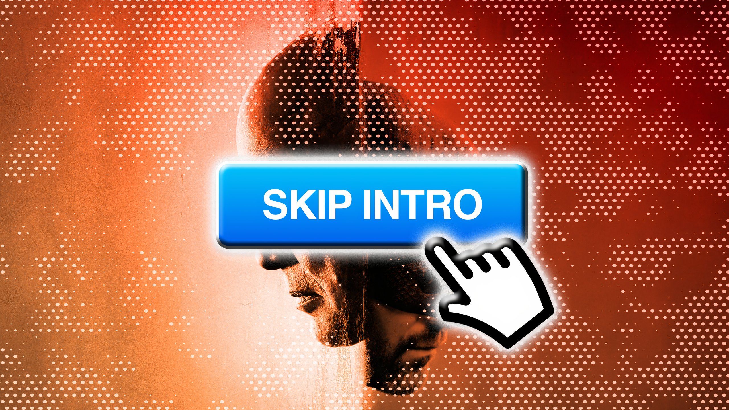 Button reading 'skip intro' on top of a nondescript faces on a TV screen