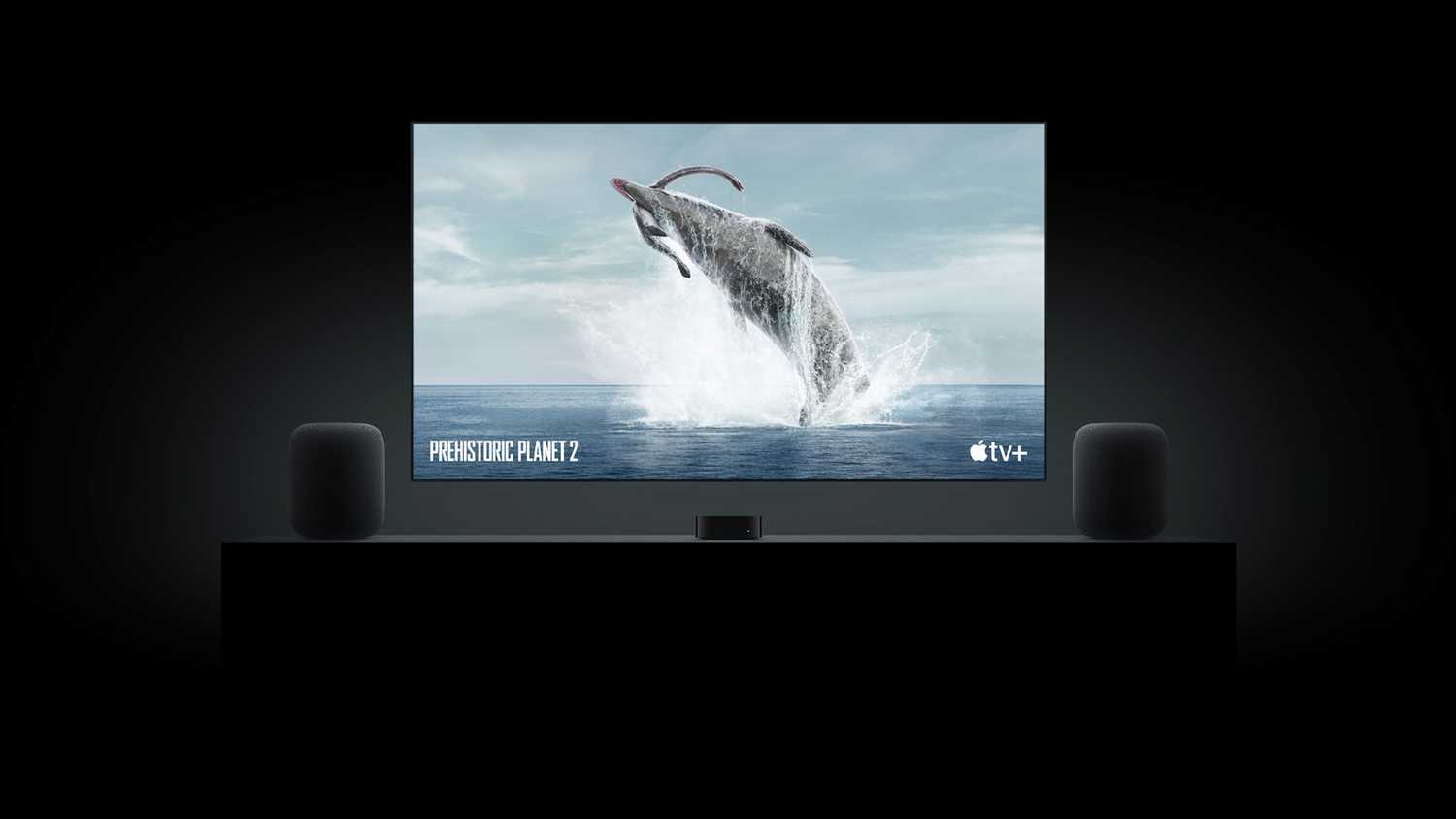 A pair of HomePods paired to an Apple TV 4K streaming Apple TV+