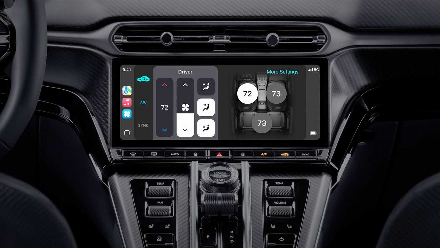 Adjusting in-car climate settings using CarPlay Ultra.