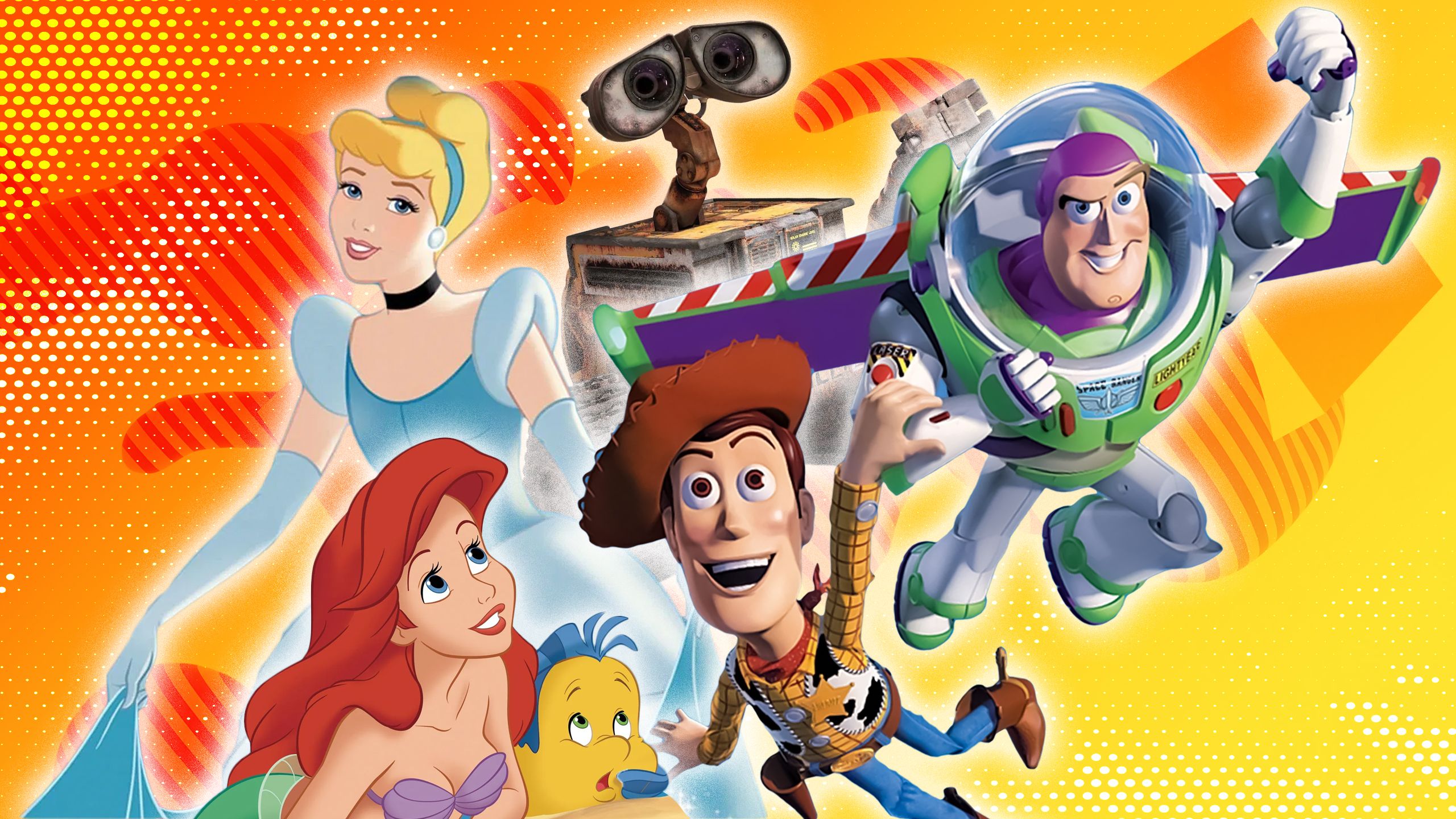 Several animated Disney and Pixar characters. 