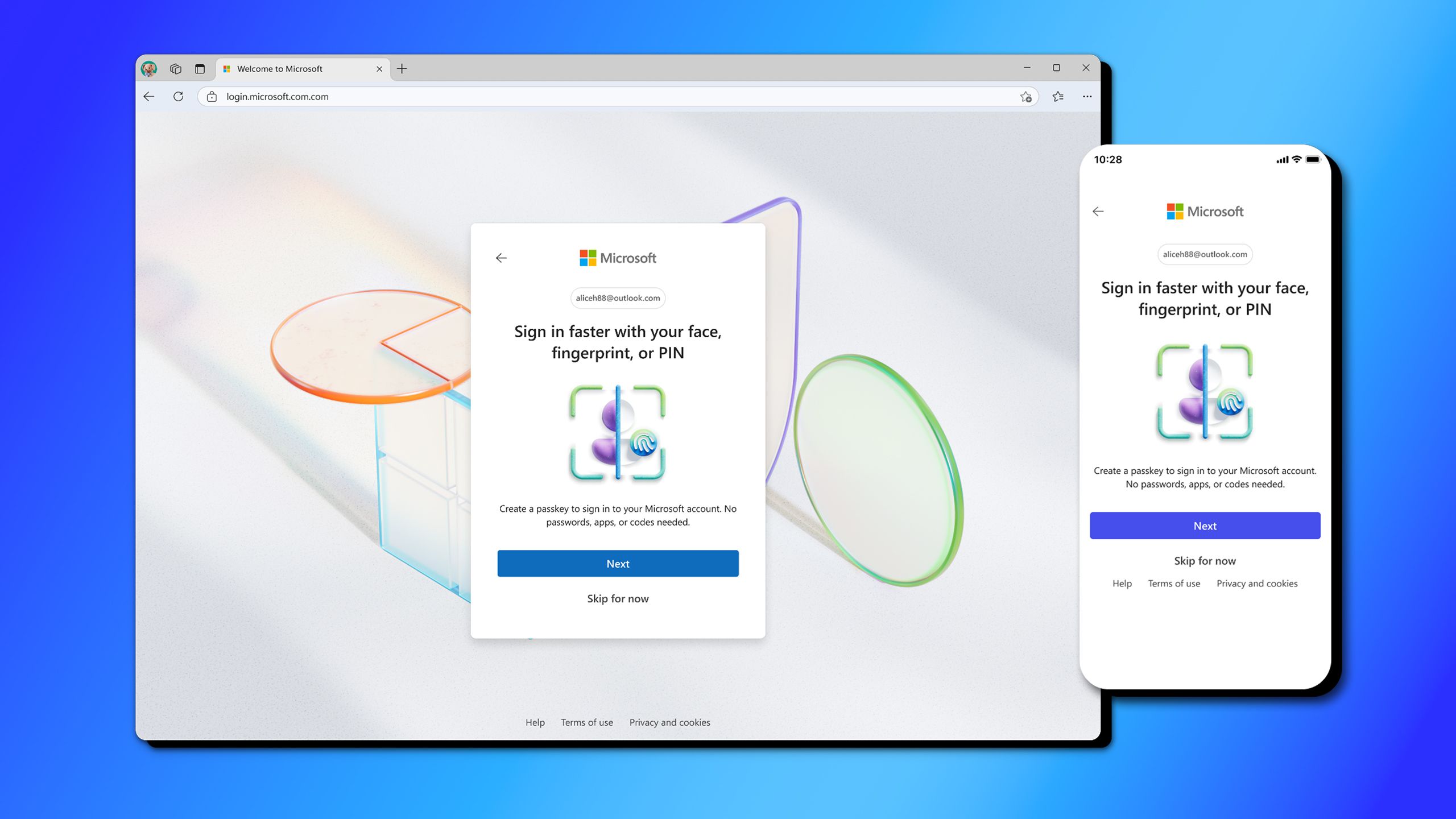 Microsoft passkey set up.