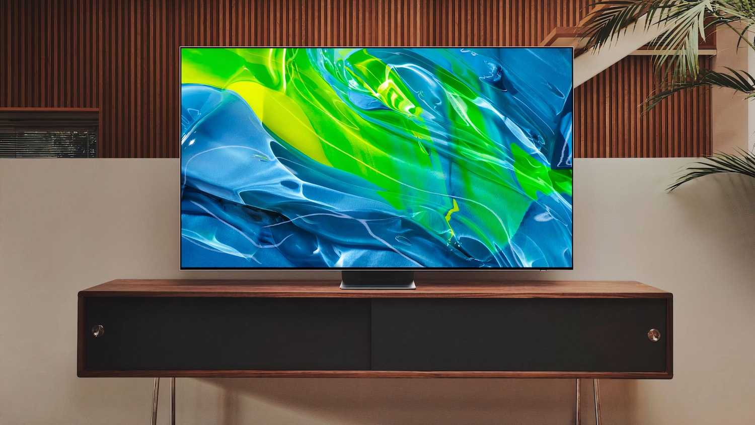 A Samsung smart TV on an entertainment center.