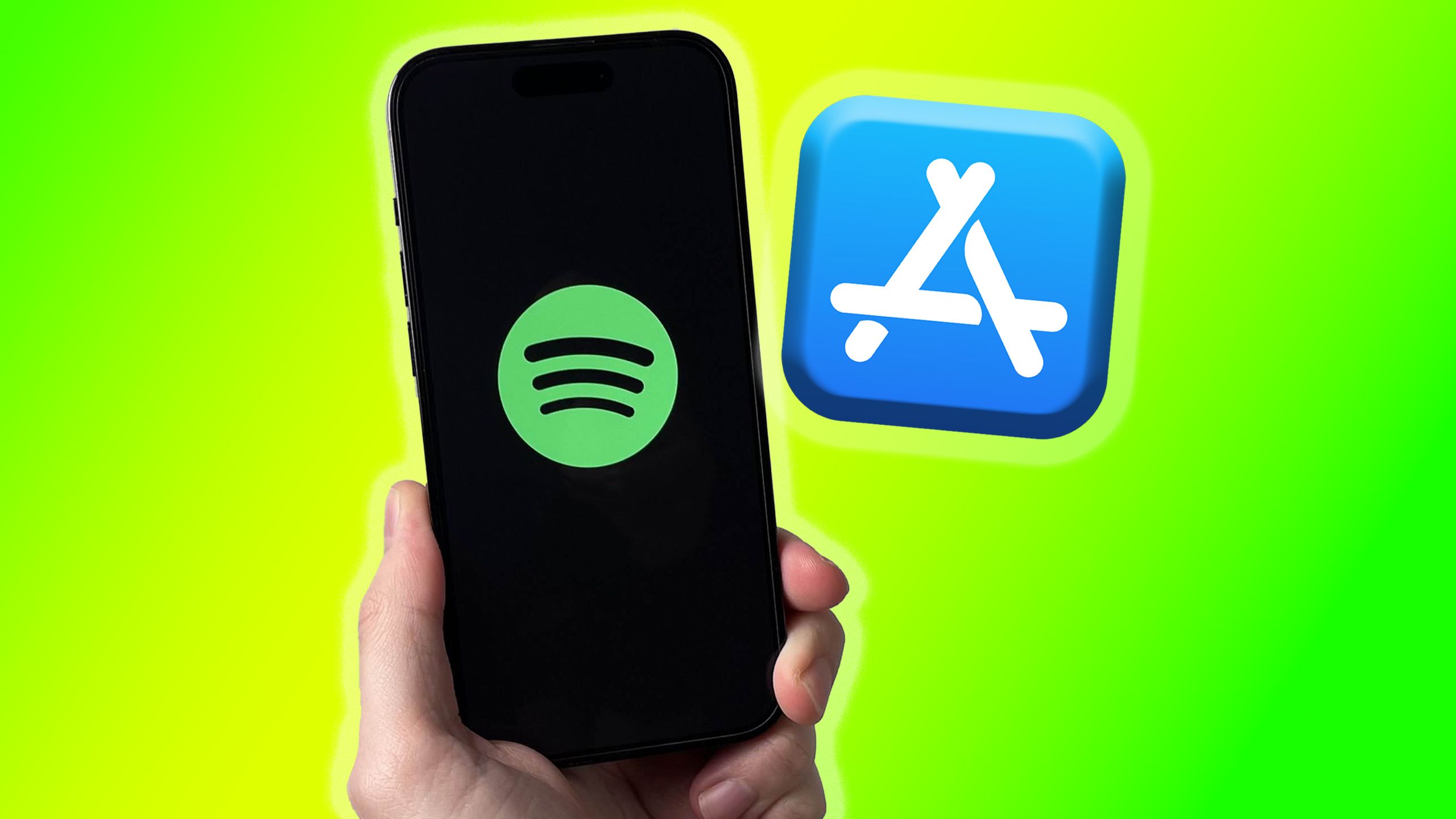 Spotify on iPhone next to App Store icon.