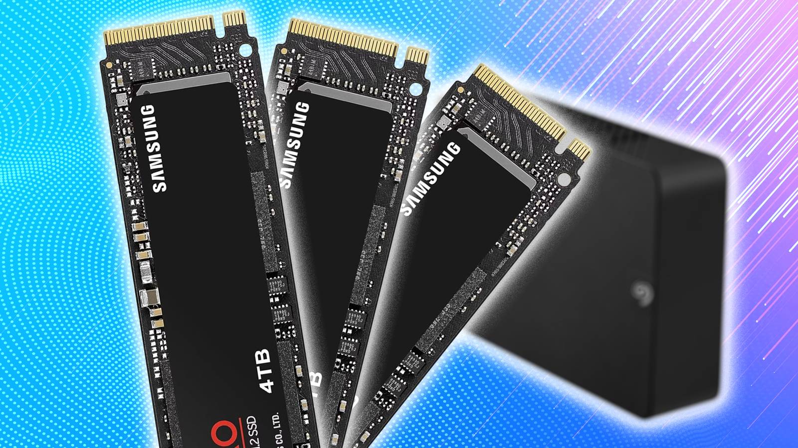 Samsung SSDs overlayed on a Seagate HDD. 