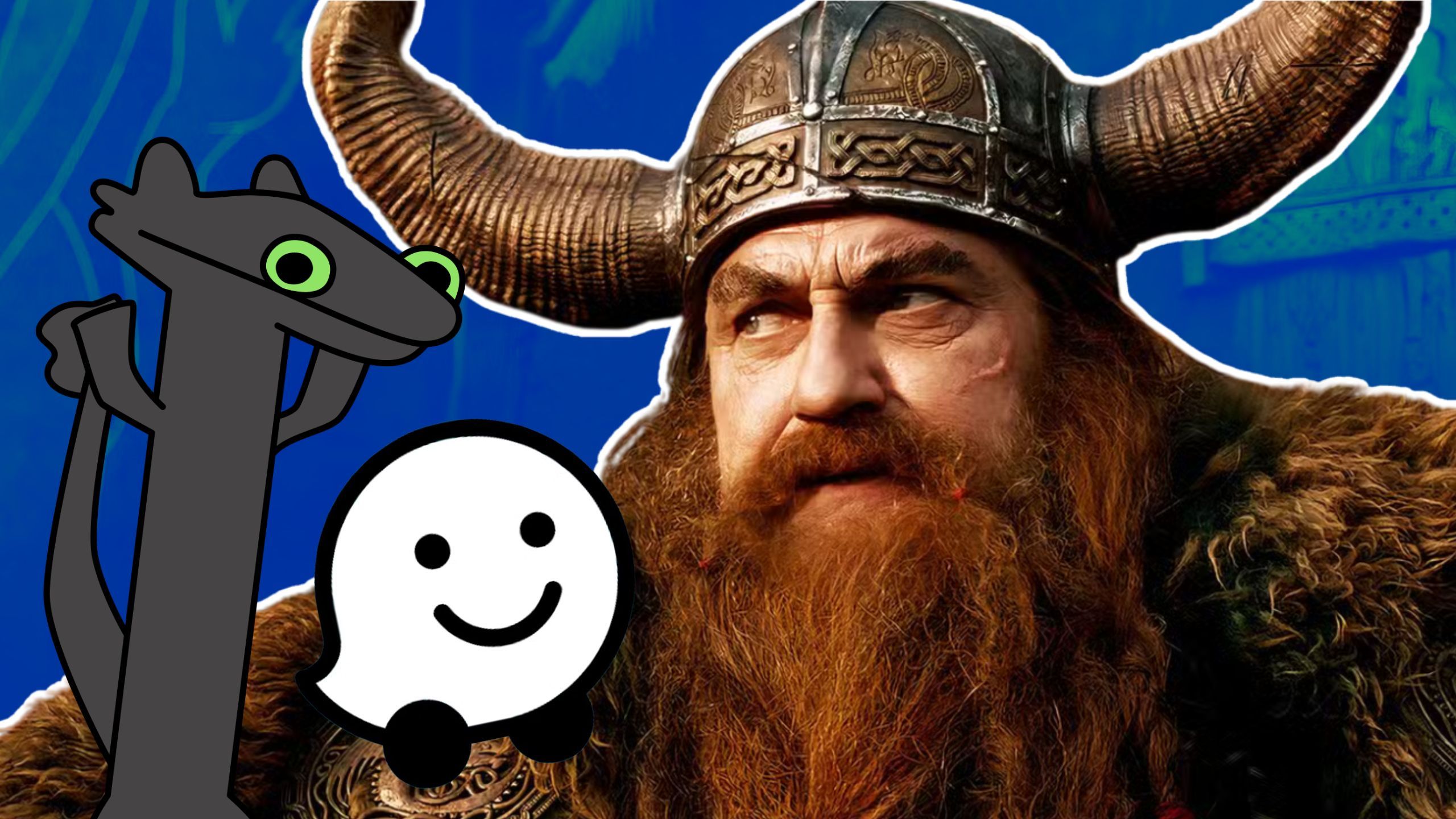 Dancing Toothless, Waze, and Stoick the Vast.