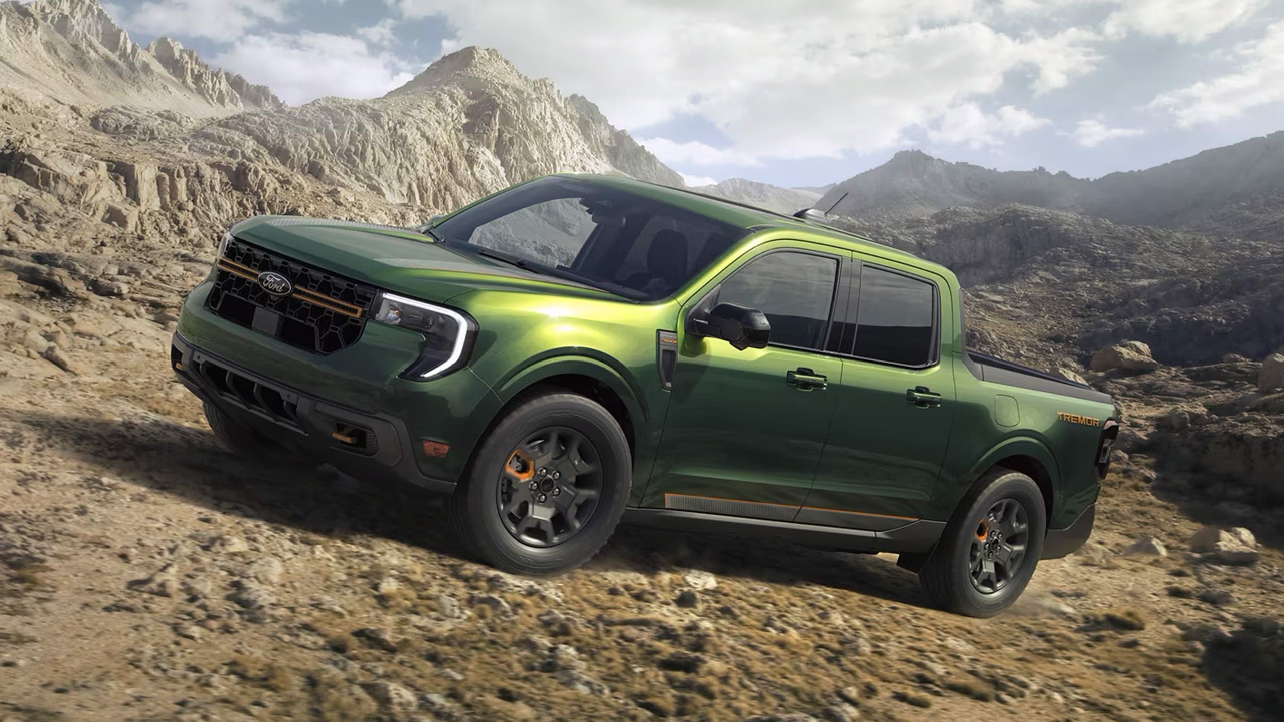 The Ford Maverick truck on rough terrain. 