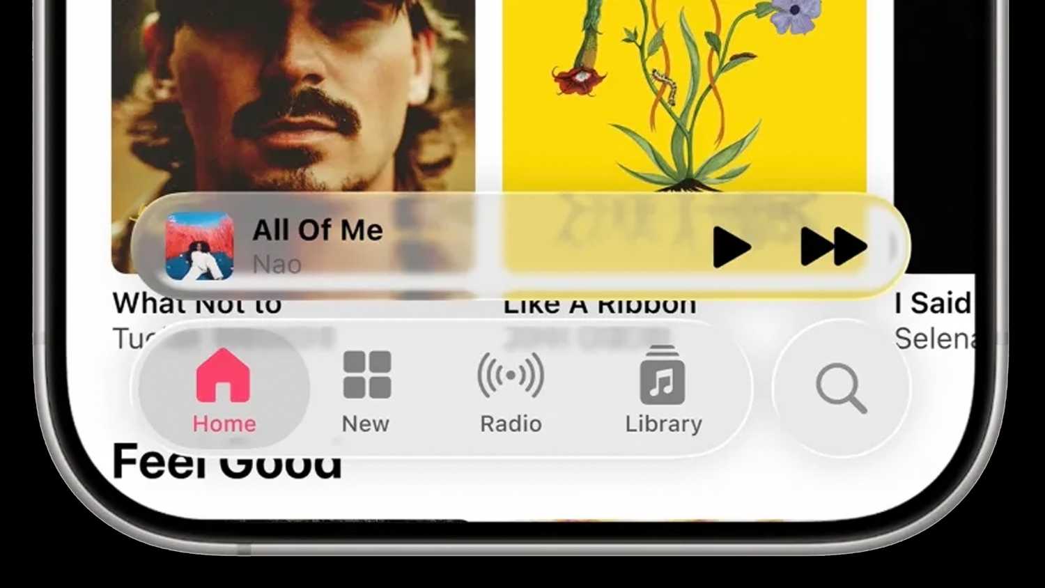 The Apple Music miniplayer in the iOS 26 developer beta.