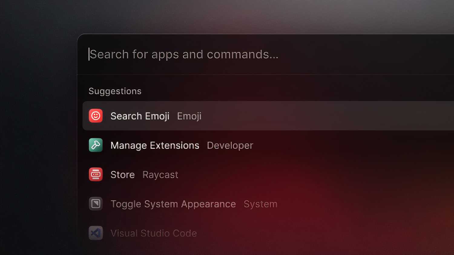 The Raycast search box on a dark desktop.