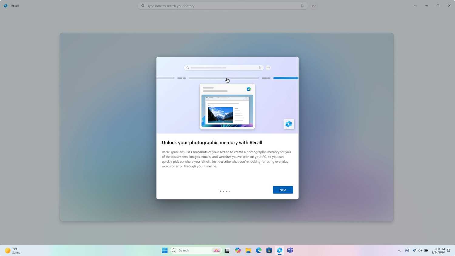 Screenshot of the dialog box that pops up when you first launch Recall. 