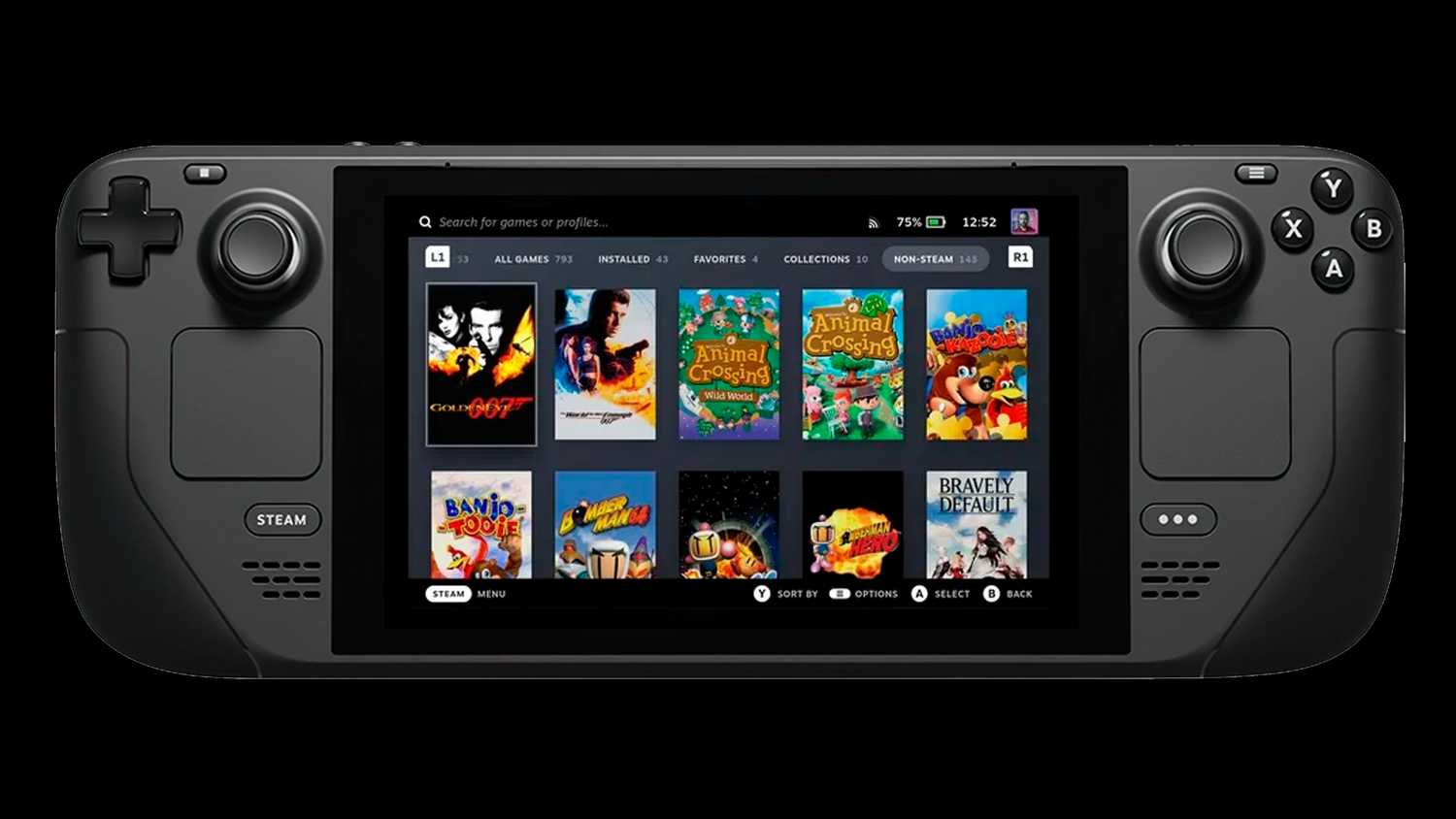 Emulated games in the Steam Deck library.