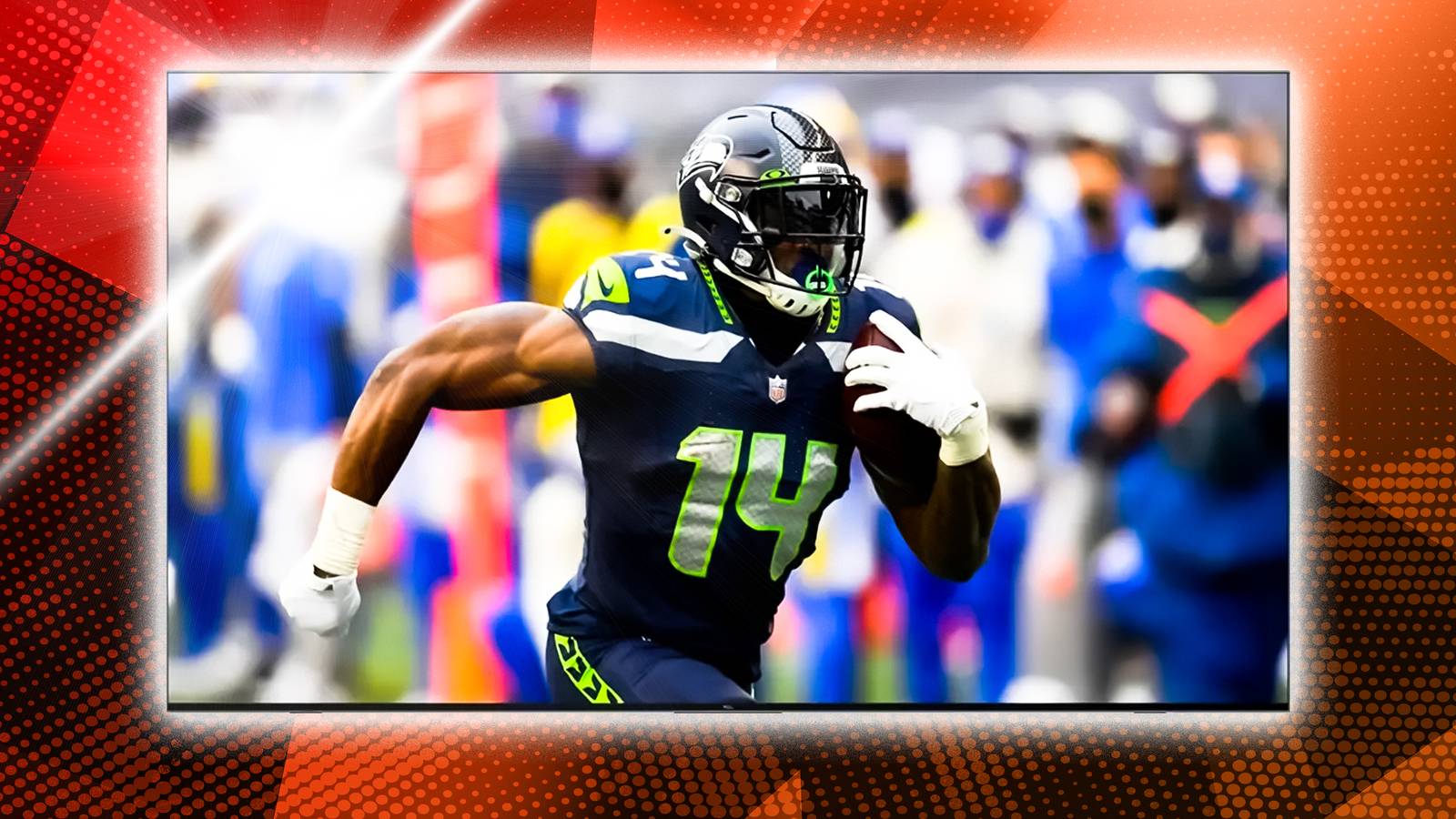 A football player on screen. 