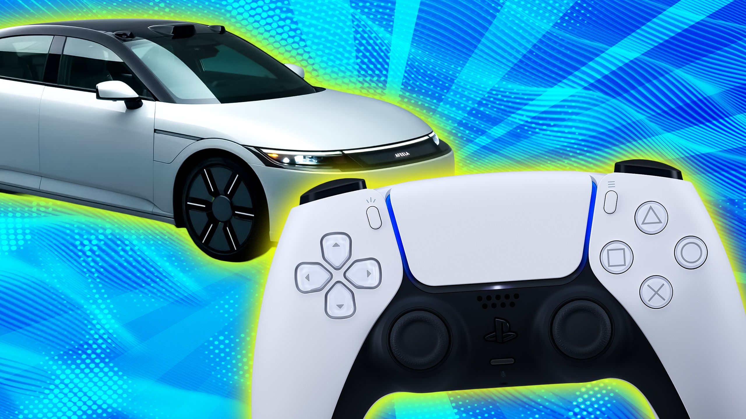 An Afeela car with a PS controller. 