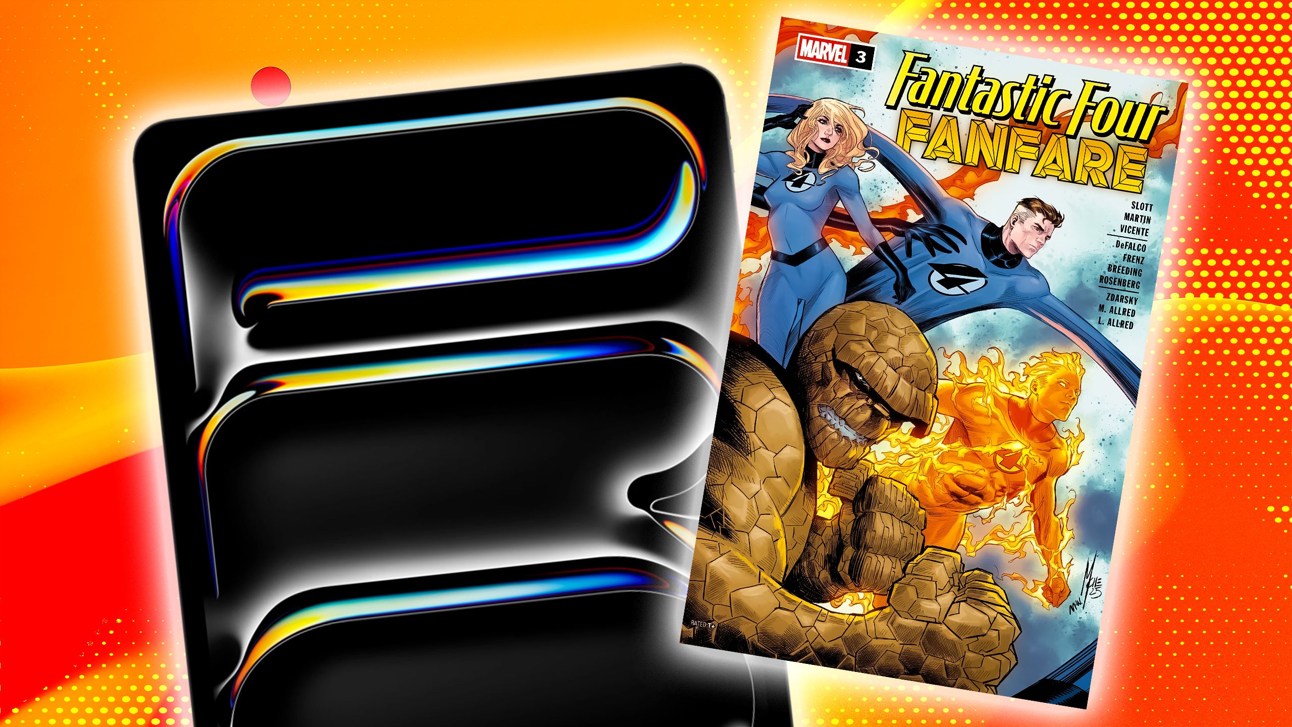 An iPad and Fantastic Four comic. 
