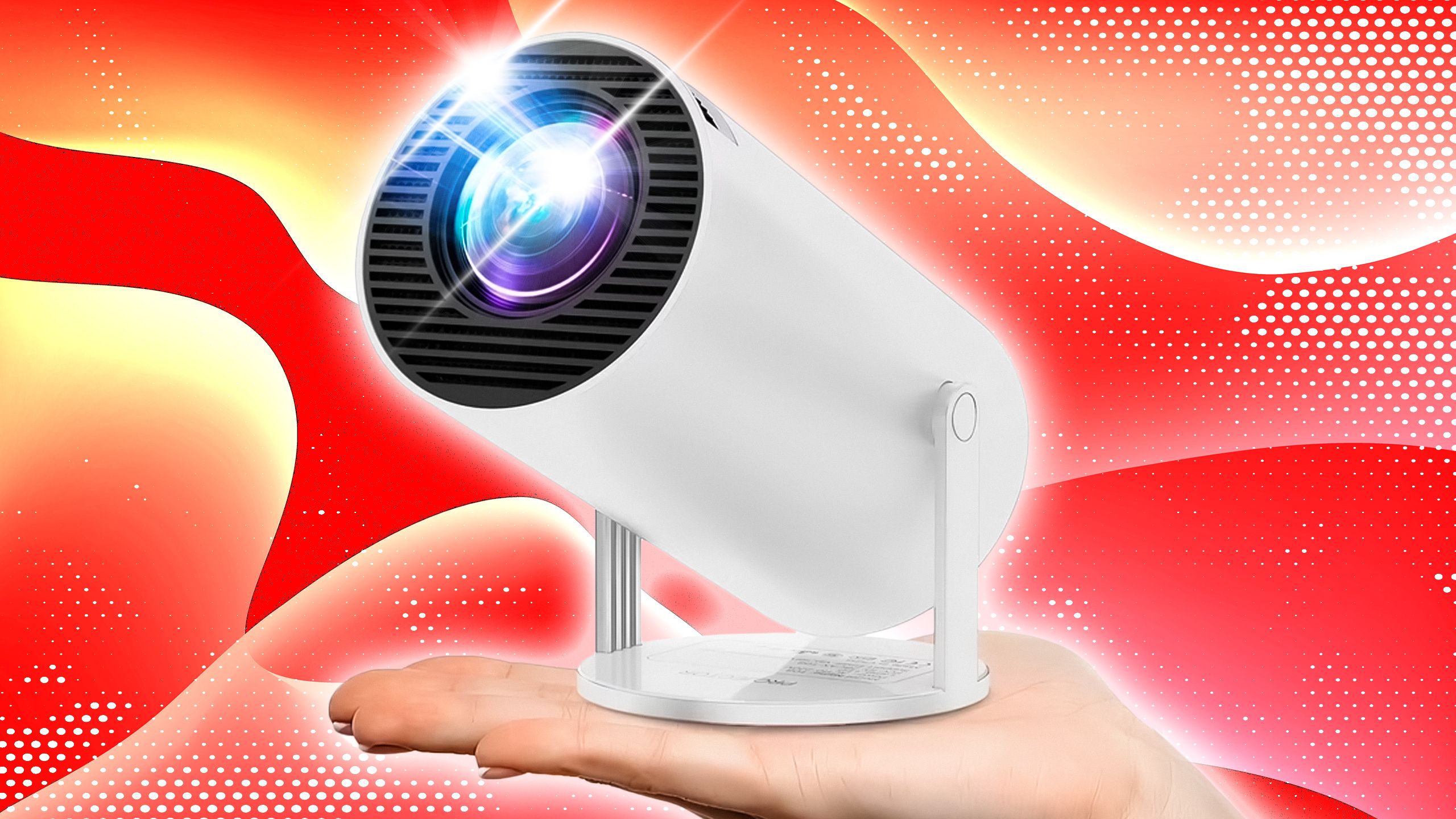 Someone holding a projector. 