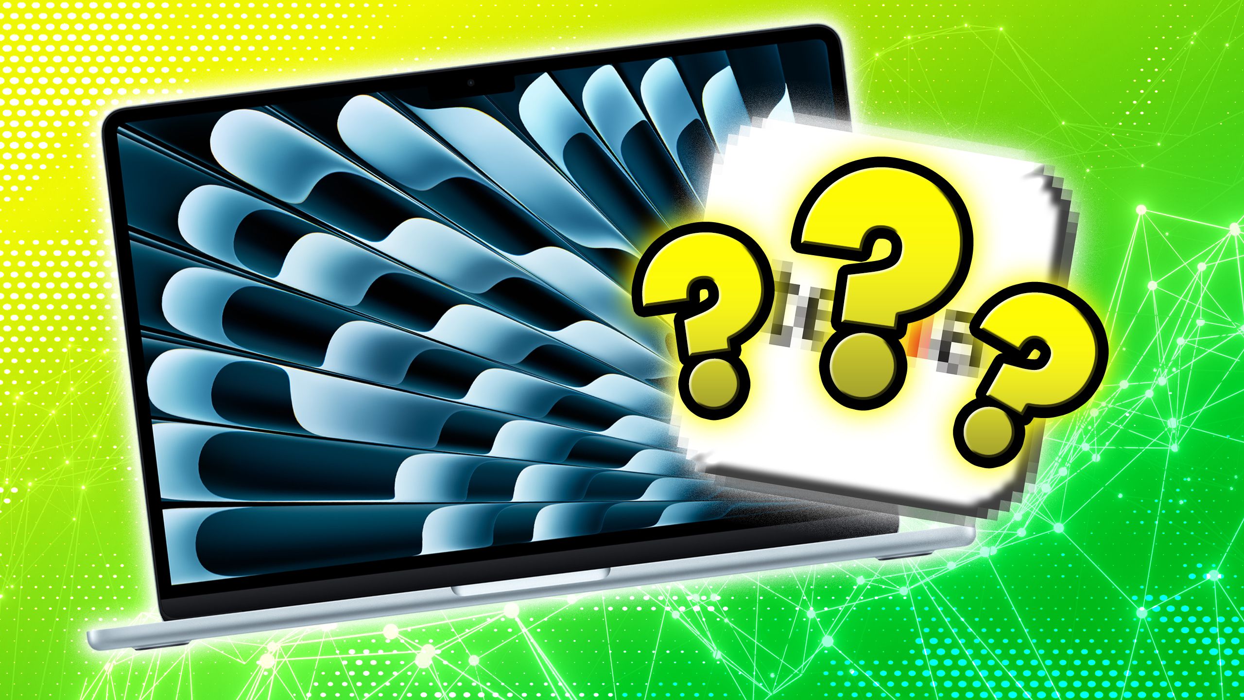 A MacBook Pro next to a mystery app. 