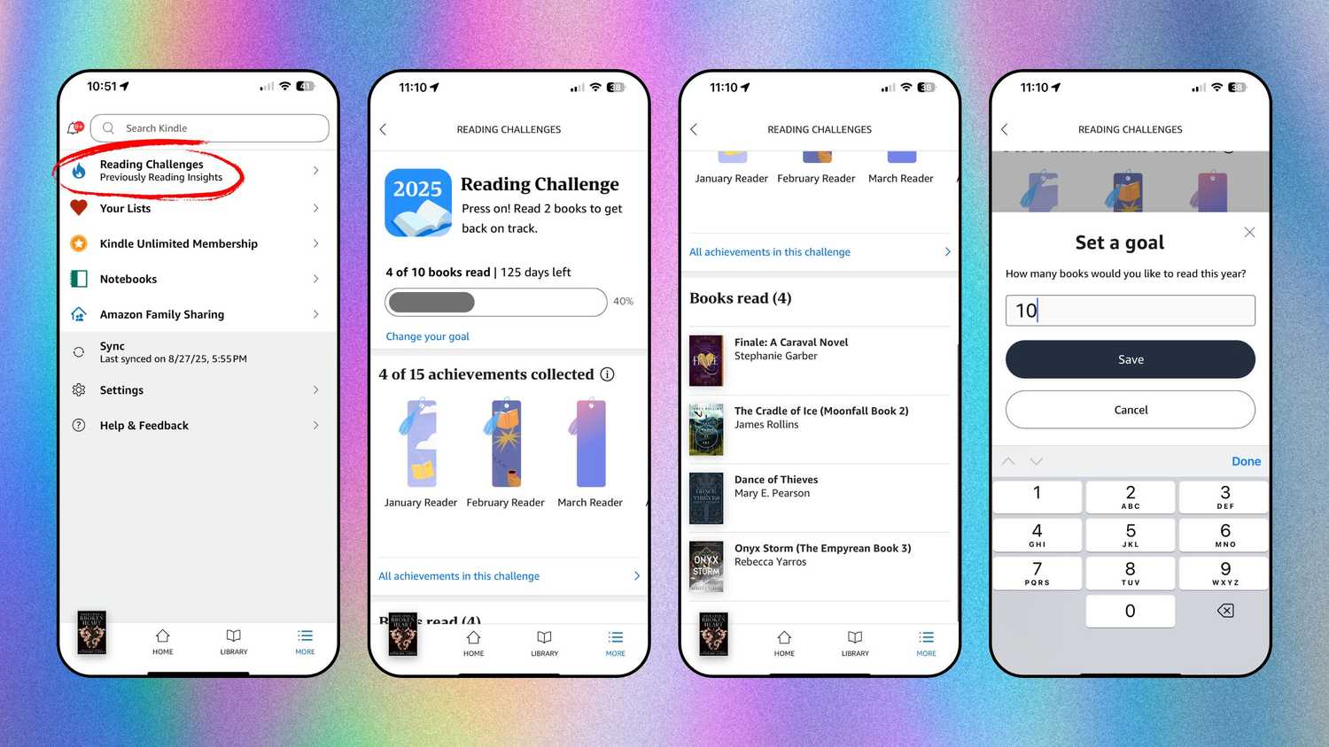 Reading Challenges on the Kindle App. 