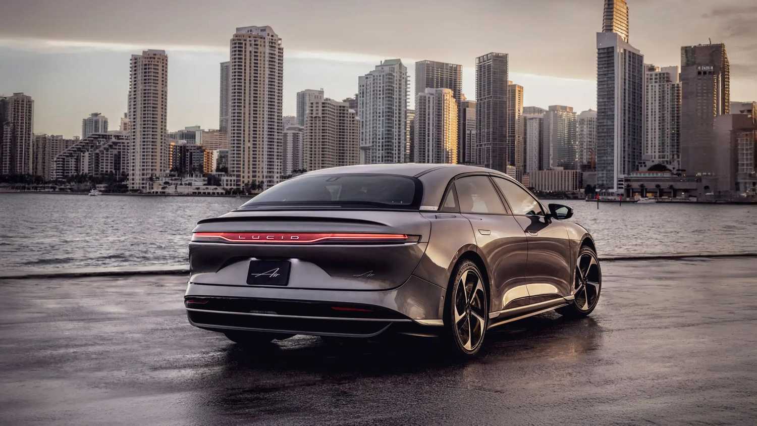 A parked Lucid Air in black. 