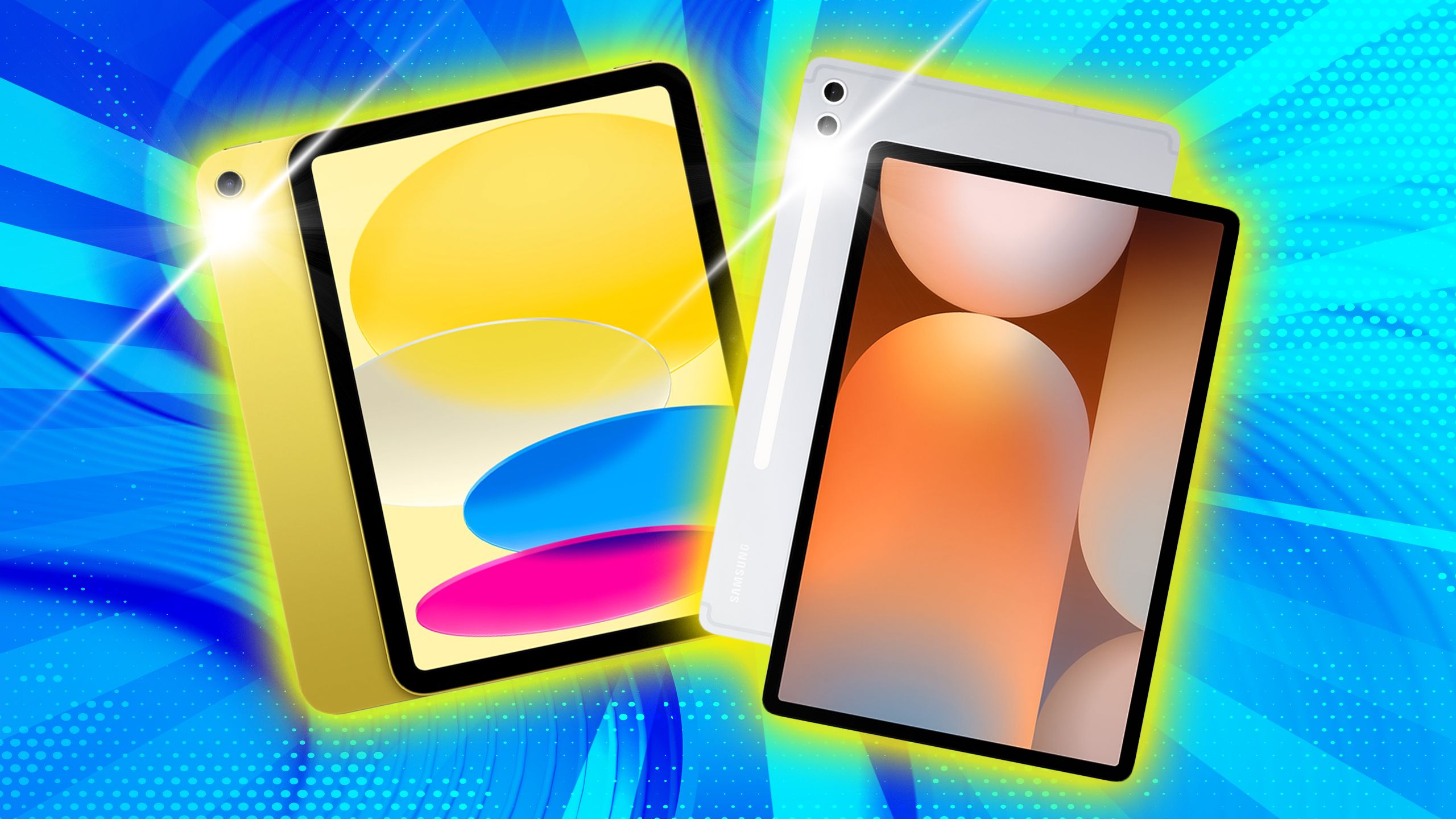 An iPad next to an Android tablet. 