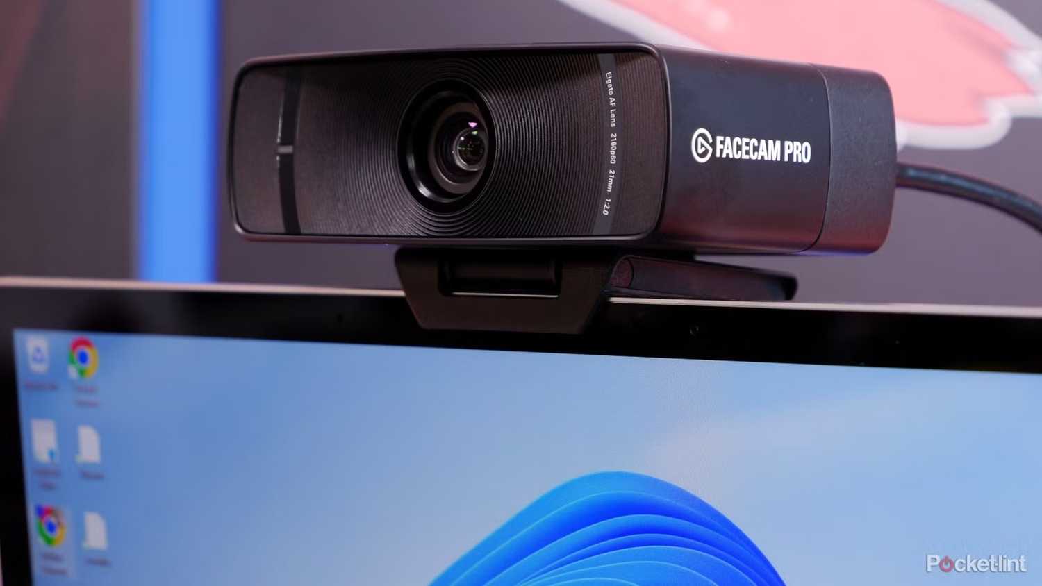 Elgato Facecam Pro webcam on a laptop. 