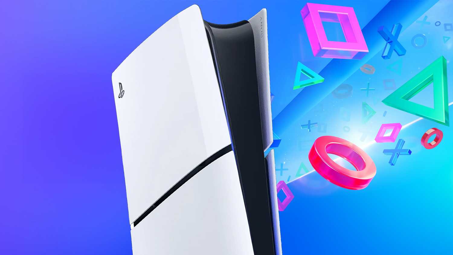 PS5 on blue background with controller buttons.