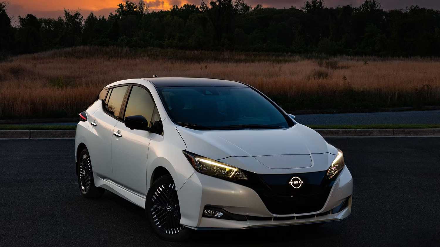 Nissan Leaf small EV driving.