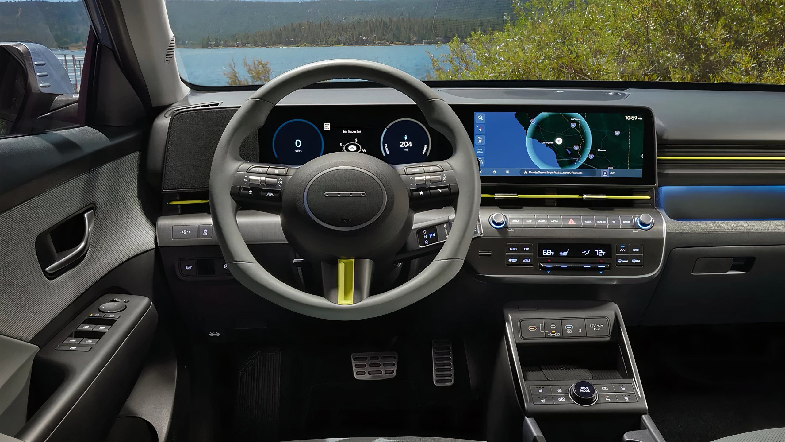 A still photo of the 2025 Hyundai Kona Electric dash display.