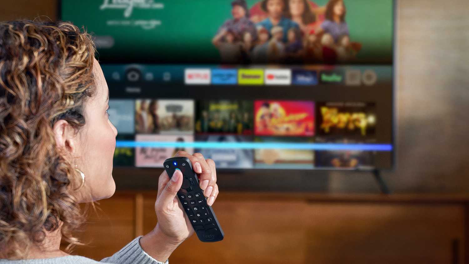 Talking to Alexa using a Fire TV remote.