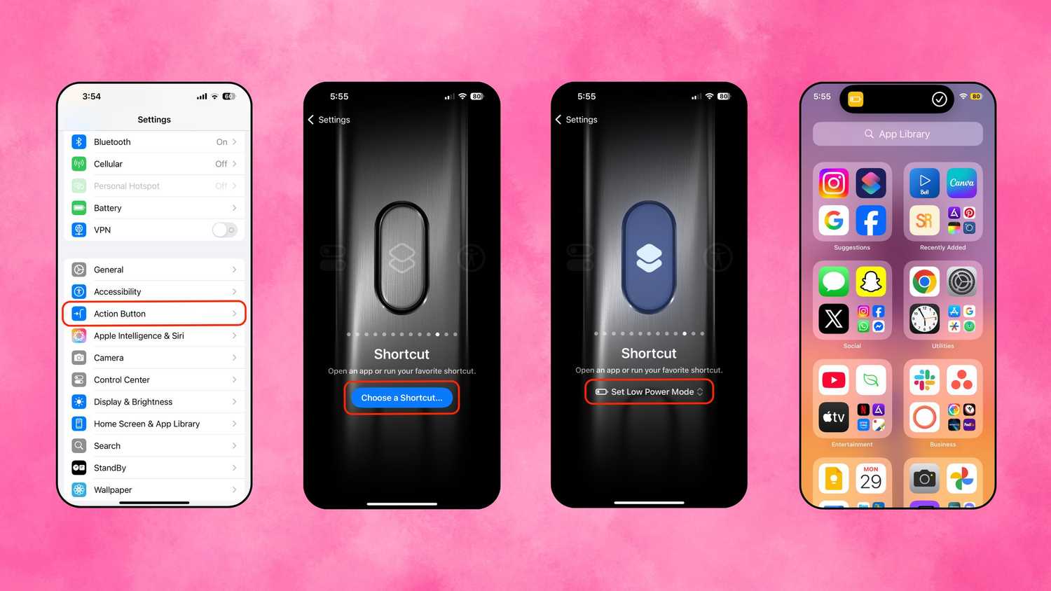 iOS 18 assign Low Power Mode to Action Button screenshots