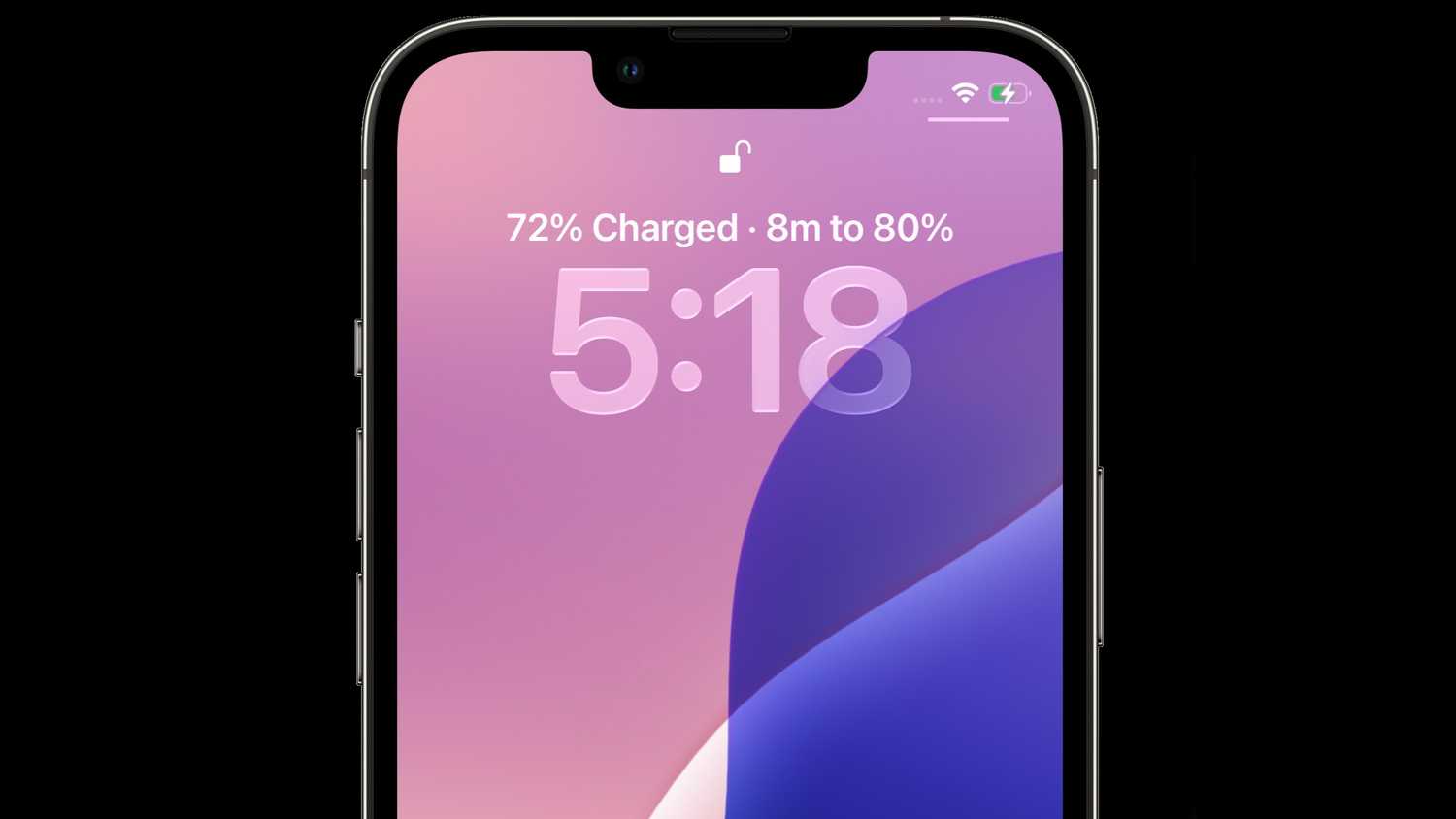 A charging time estimate on the iOS 26 lockscreen.