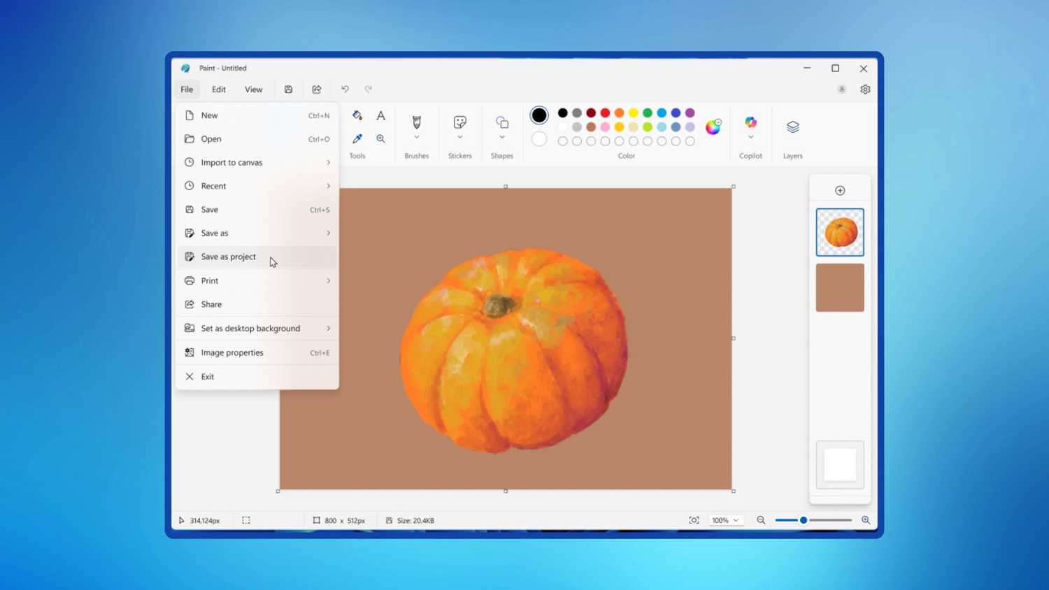 Paint project file screenshot from Microsoft