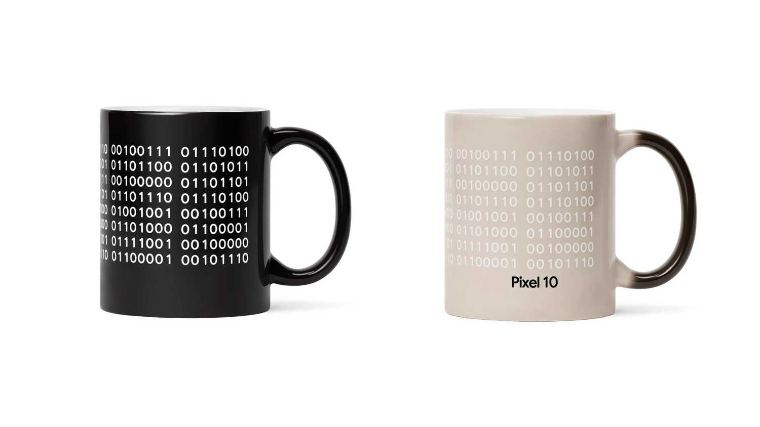 Pixel 10 Mug in black and biege.